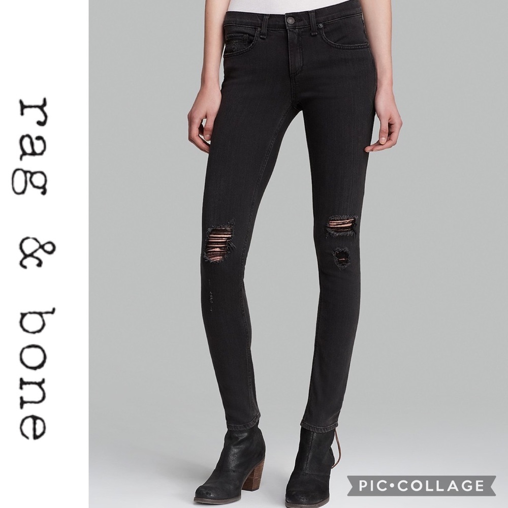 rag & bone Black High-Rise Distressed Skinny Jeans